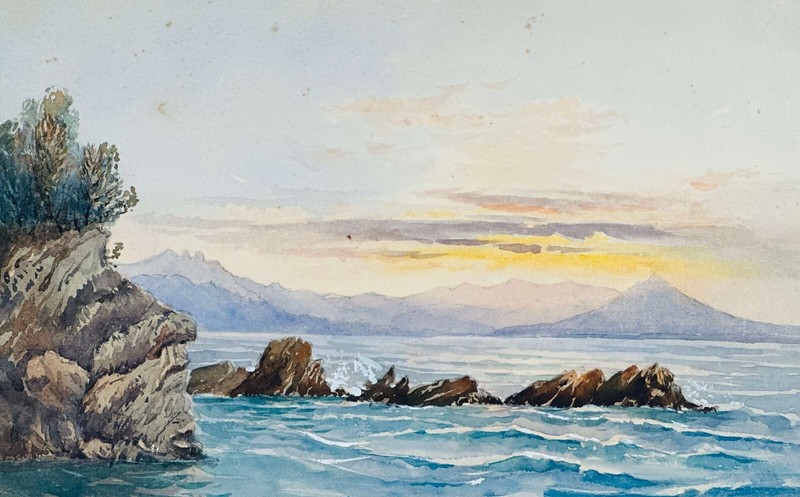 [BIARRITZ] Two Original Watercolour Views of Biarritz. February 1881