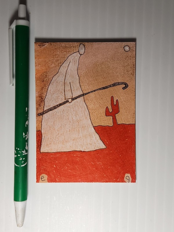 e9Art ACEO man in desert outsider art brut naive gallery