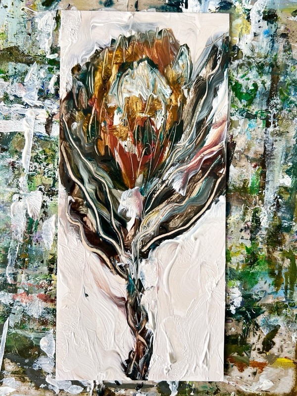 African Protea Flower Painting Framed • Afrohemian Decor • Afro Boho Art Series gallery