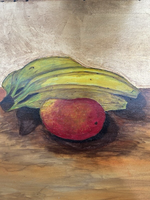 Mango And Bananas Acrylic Still Life Painting 2015. 16”x 20” Artist Sam I Am