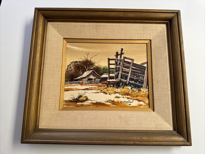 STAN SOWINSKI PAINTING WESTERN LANDSCAPE FARM FARMING CATTLE CHUTE LISTED FAMOUS