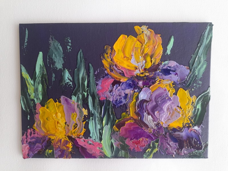 irises original oil painting, bouquet of irises wall art, textured iris flowers