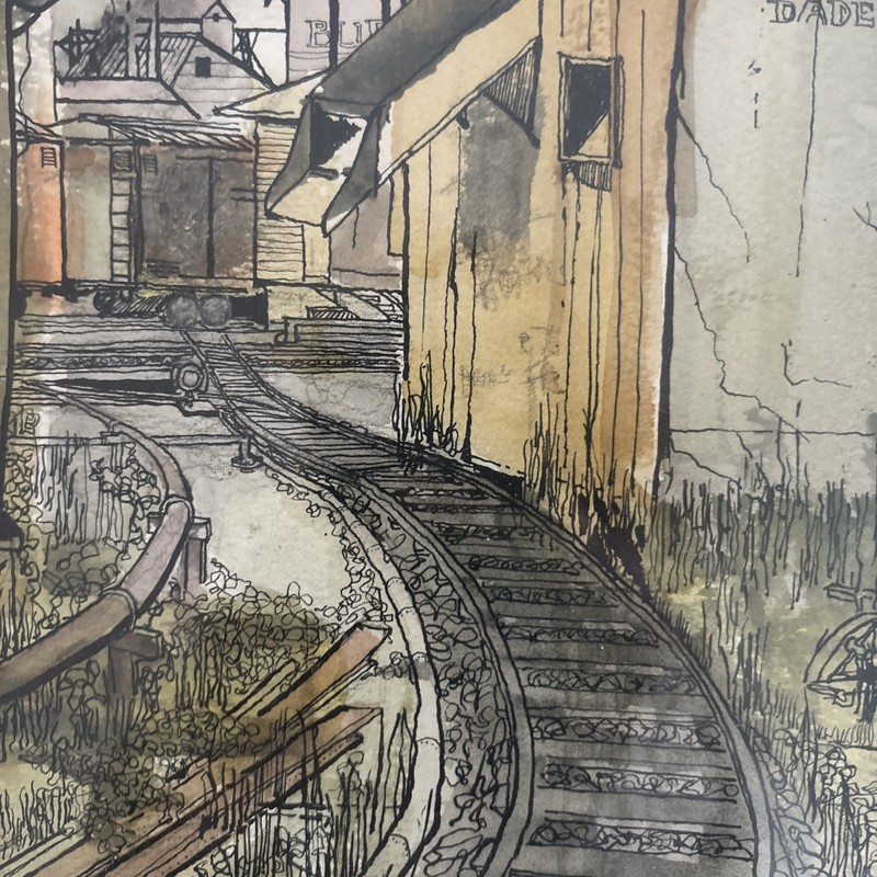 Framed Original Watercolor Painting Of A Train Depot Signed By Artist gallery