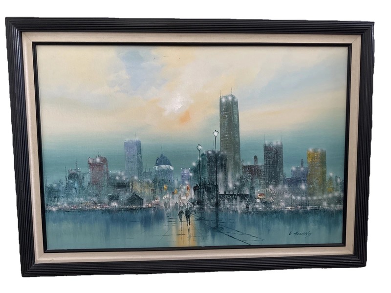 Framed Cityscape Painting By C Thomas
