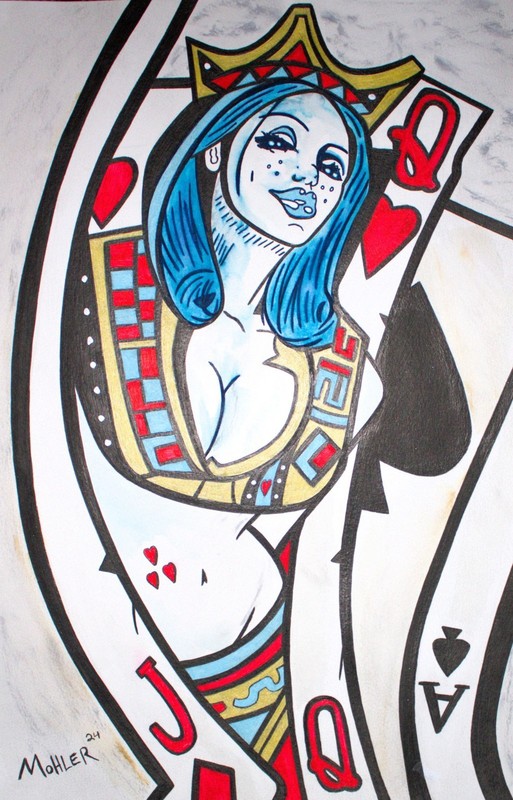 lowbrow art «Queen of Hearts» 11×17 watercolor on hard paper Alexander Mohler