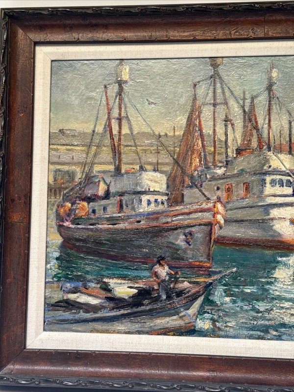 Antique Impressionist Painting Landscape George Hamilton Coastal Nautical Wpa gallery