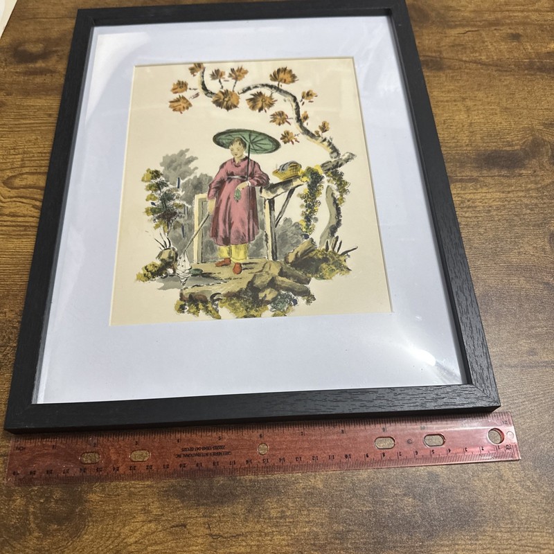 watercolor print watercolor asian woman With umbrella 12x14" ,1938 hand colored gallery