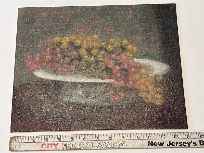 Still Life Painting Multi Colored Grapes In Dish Country Cottage Decor (M)