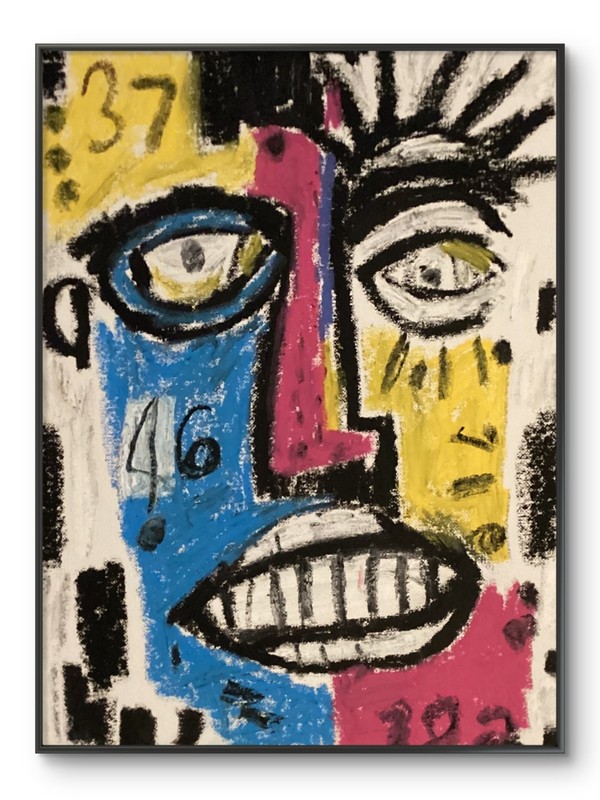 Abstract Face Portrait Painting Original 11×14 Oil Pastel Graffiti Street Art
