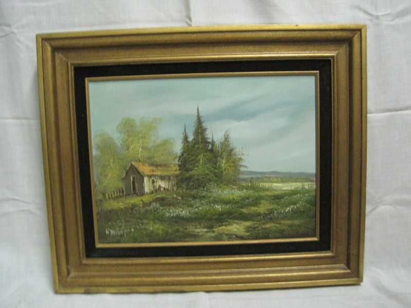 Vintage R Brant Oil on Canvas Framed Painting Old Homestead Scenery