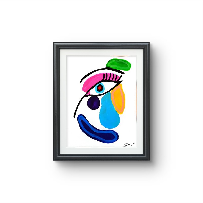 JULIEN Original 11X14 CRYING EYE Colorful Modern Art Acrylic Painting on PAPER