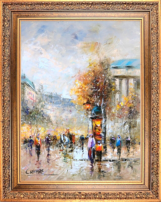 Framed French Landscape, Impression Painting, Paris Autumn Scene Signed Wall Art