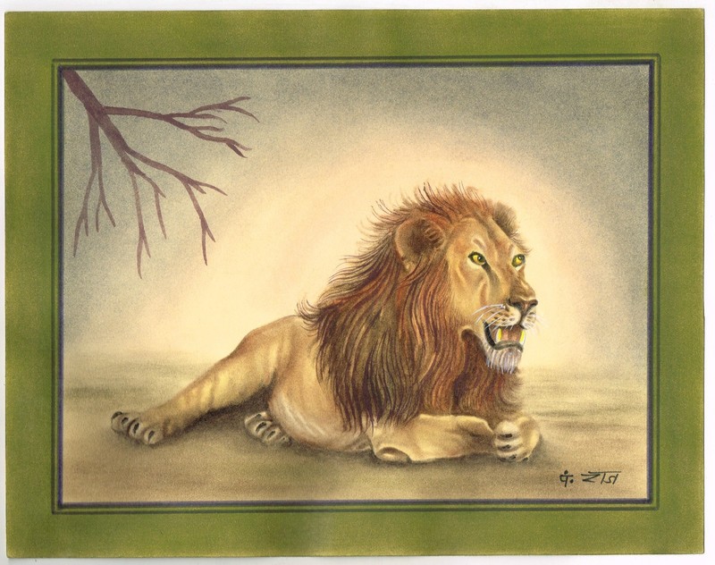 Handmade Lion Painting Wildlife Nature Artwork On Paper 13.5×10.5 inches