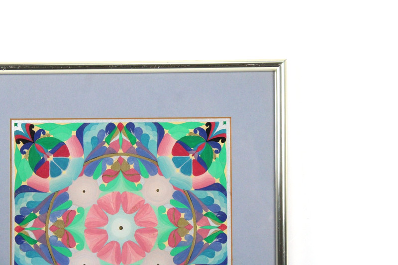 Mid Century Bold Colorful Watercolor Gouache Abstract Painting Unsigned Framed gallery