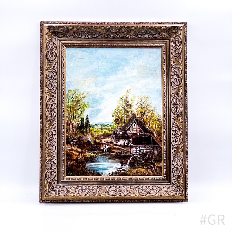 Original oil painting «»Landscape»» in antique picture frame (54 x 44 cm)