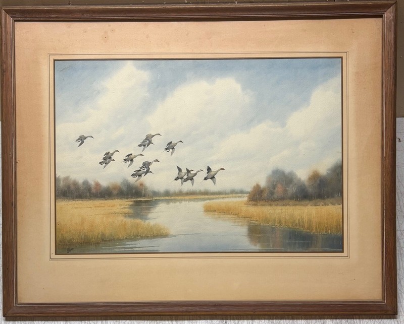 Original JOSEPH DAY KNAP ‘Pintails DUCKS Landing in MARSH’ Watercolor PAINTING