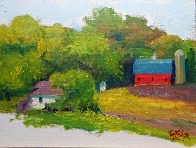 barn house barnyard farm farmyard Impressionism Landscape Original Oil Painting