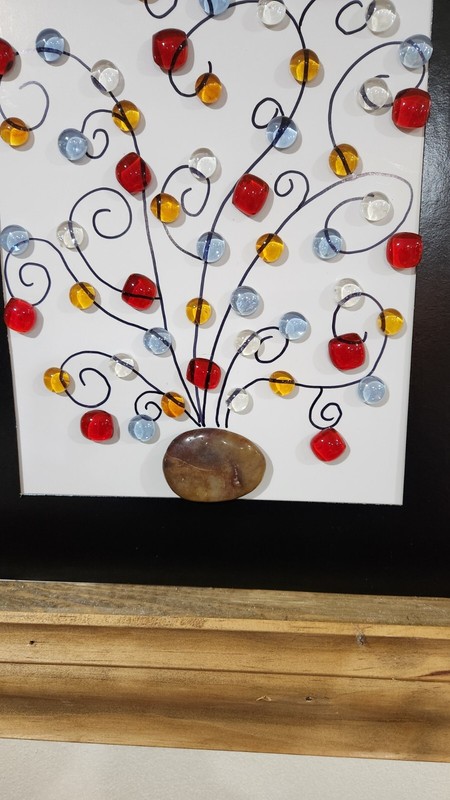 Glass Bead Art Depicting Flowers In A Vase