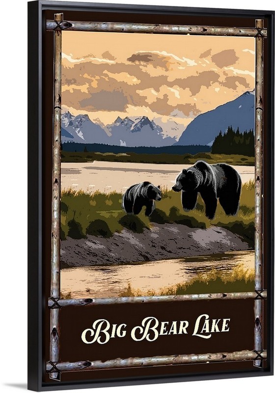 Big Bear Lake CA Black Bears Travel Poster art Prints Framed Or Canvas Wildlife