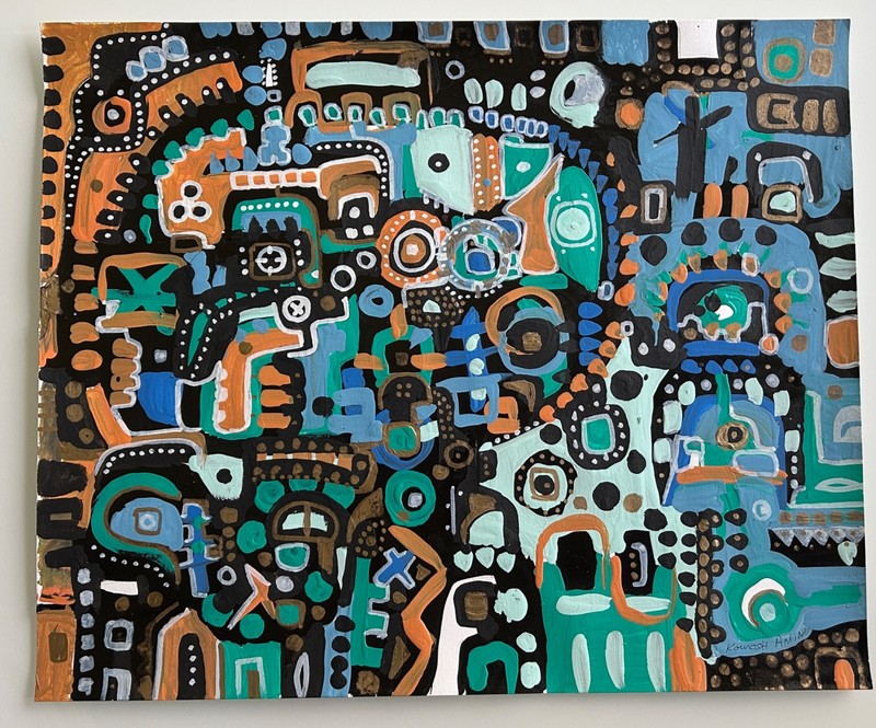 Super Happy Music by Amini. Tempera and Ink on watercolor pape