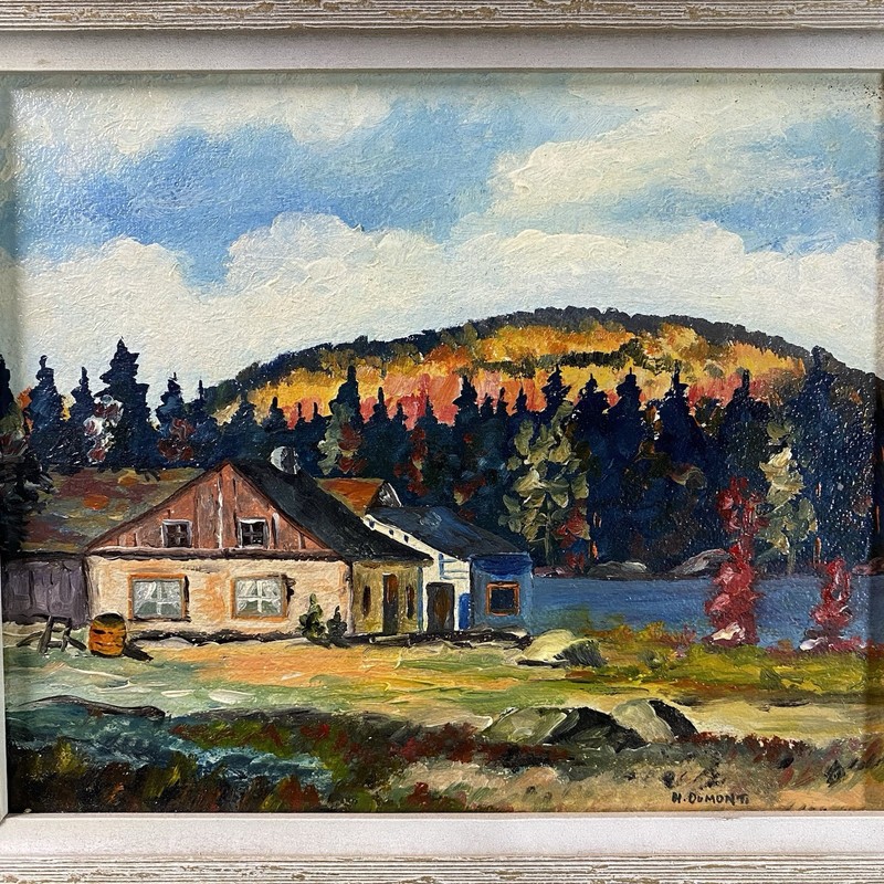 Signed Oil Painting On Canvas DUMONT (19th-20th Century) Lacustrine Landscape