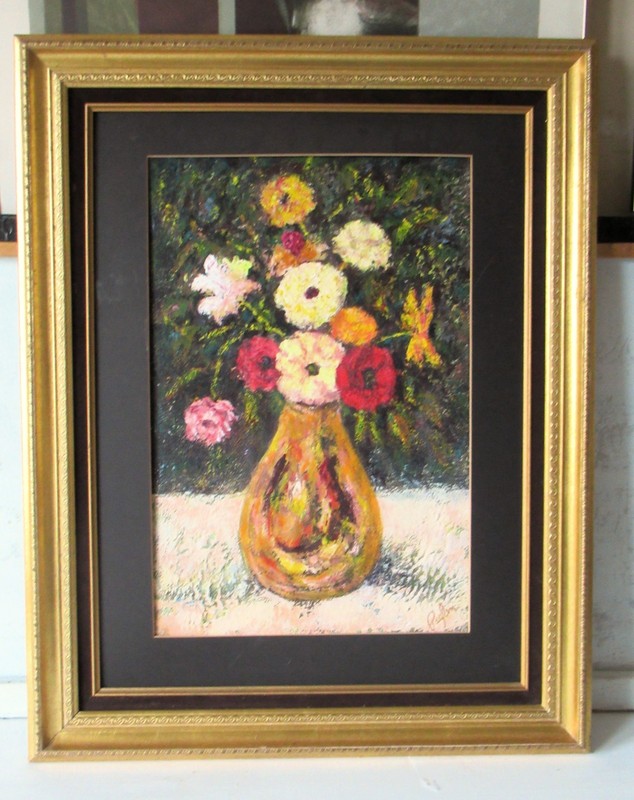 Vintage Floral Oil Painting On Board, Textured Cottage Core Decor