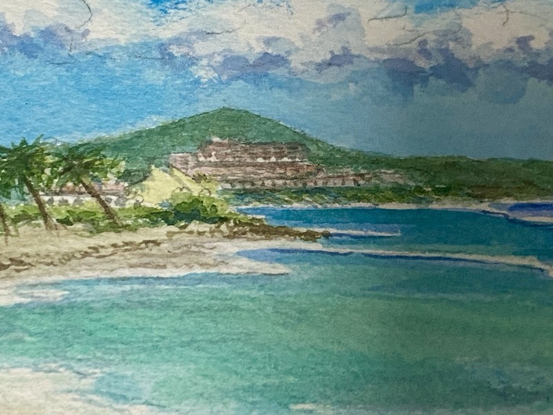 Set Of 2 Original Watercolors By Pam Carr Tropical Scenes 6” X 4” gallery