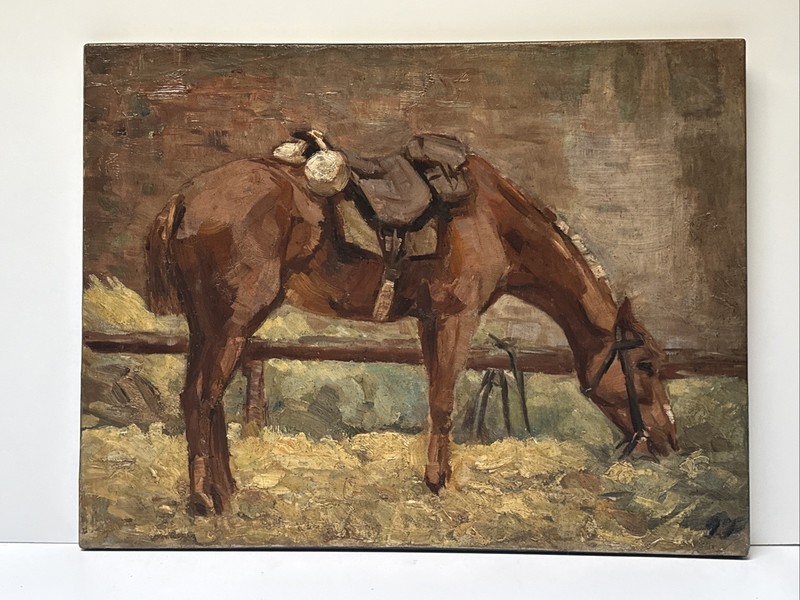Antique Impressionist Painting Horse Portrait 19th Century 1899 Mystery Master