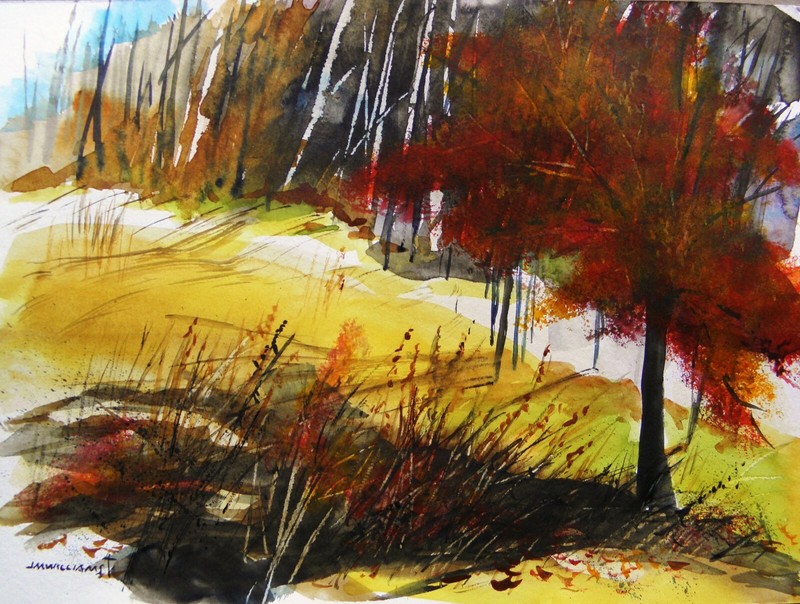 ORIGINAL Landscape WATERCOLOR Painting Impressionism John Williams Fall scene