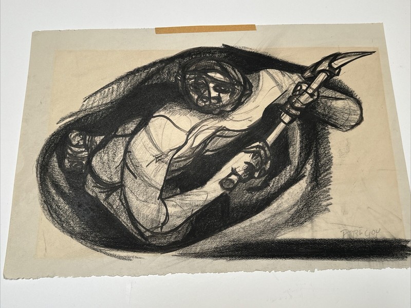 WALTER PEREGOY PAINTING DRAWING WORKER MAN INDUSTRIAL PICKAXE MID CENTURY CUBISM gallery