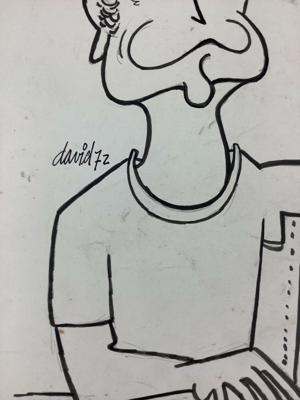 Juan David. Caricature. Untitled, 1972. Ink on cardboard. Original signed. gallery