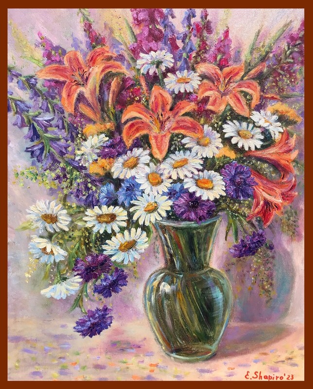Original Oil Painting Daisy Lilly Flower Bouquet Wall Art Floral Decor 16x20 gallery