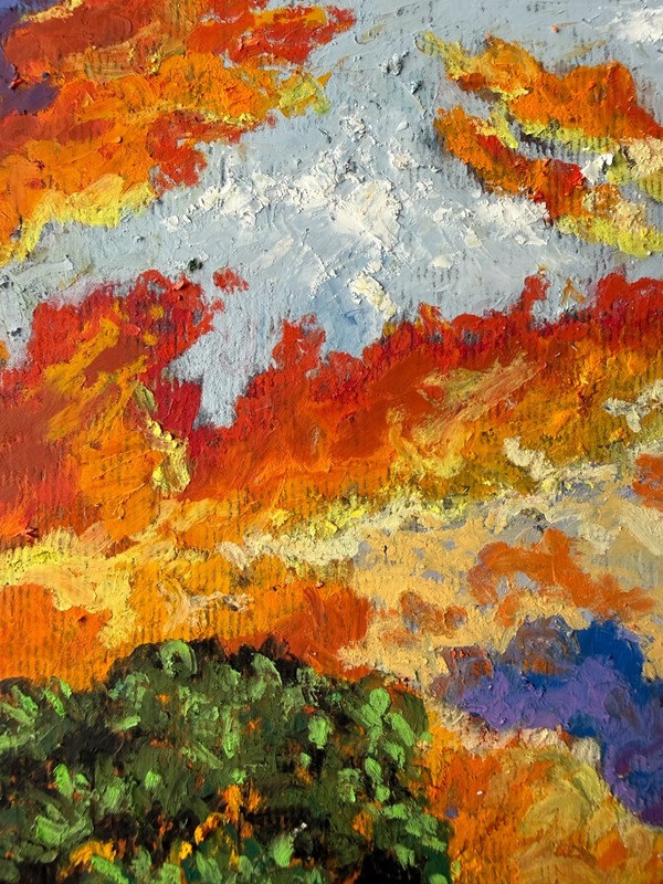 Abstract Landscape Original Art House in the Field Wall Art Oil Pastels Sunset gallery