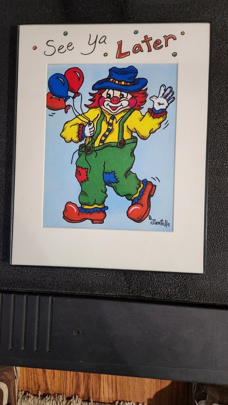 Whimsical Clown Holding Balloons Painting