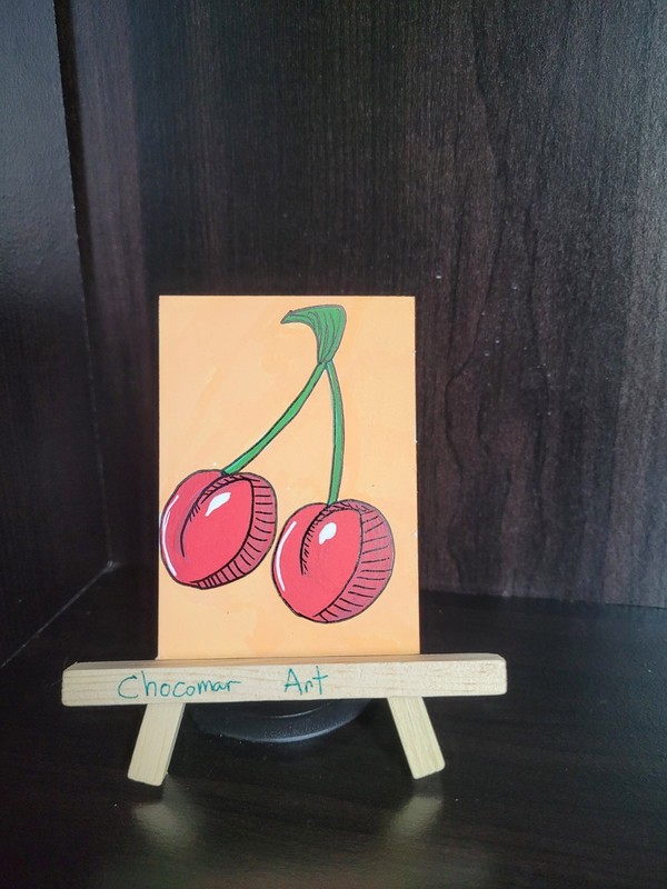 Double Cherry- Original Art ACEO Miniature Painting Acrylic Marker