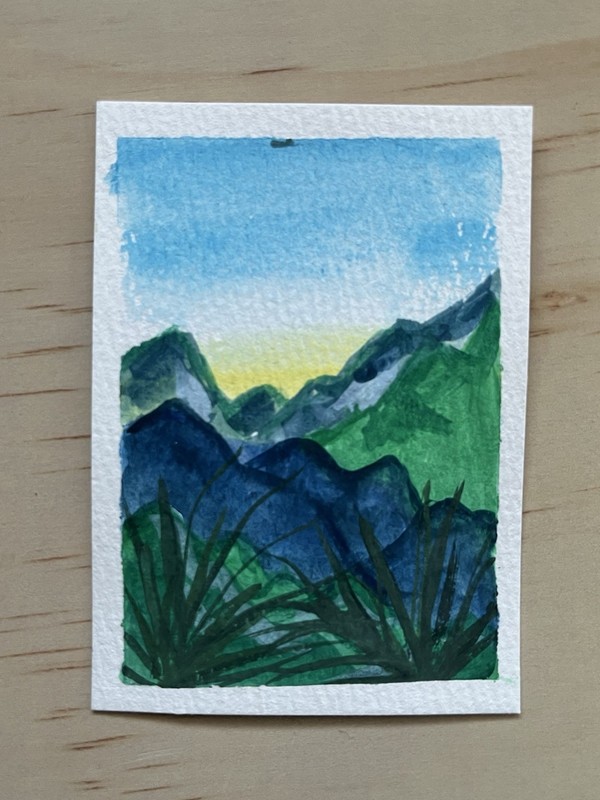 ACEO Original Gouache Painting Mountain View Landscape Nature Nicole Tiffany Art