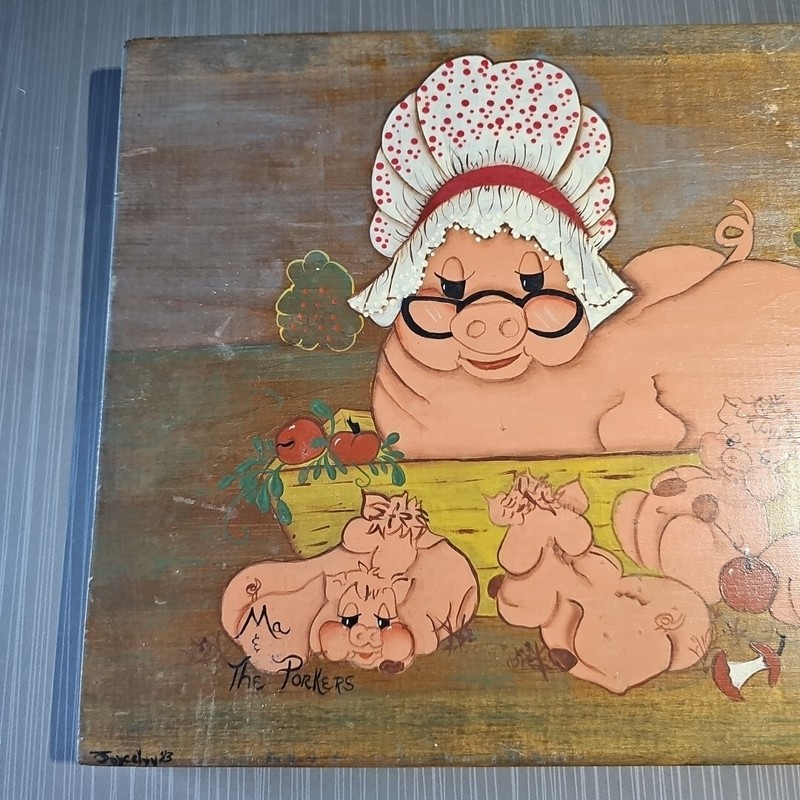 "Ma & The Porkers" Wood Painting Folk Art 1983 gallery