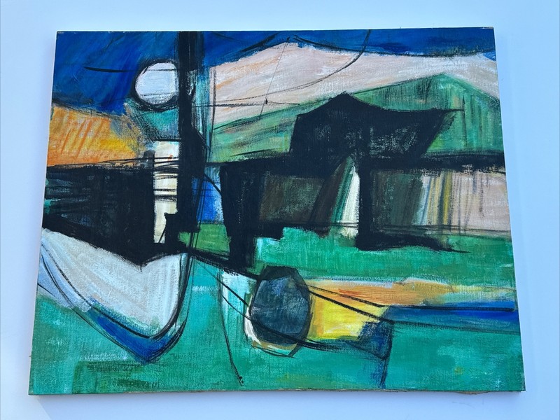 MID CENTURY ABSTRACT PAINTING MODERNISM CUBIST EXPRESSIONIST 24 BY 30 INCHES gallery