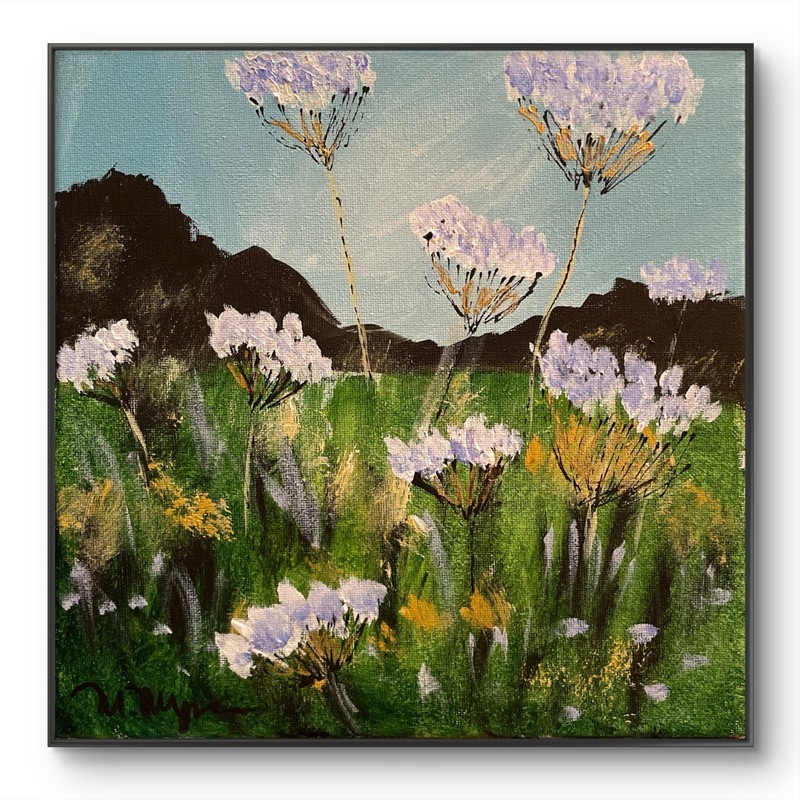 Mary Myers Original Abstract Expressionism 10×10 Purple Wild Flowers Signed