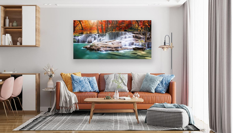 Red Forest Waterfalls Canvas Art - Modern Landscape Wall Decor Ready to Hang gallery