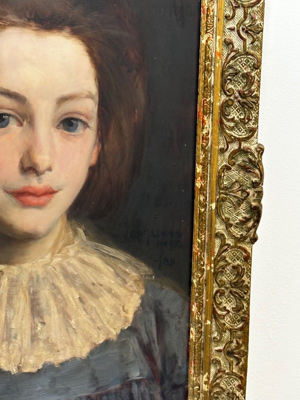 Lady Cherry Lips & Blue Dress Portrait by Signed George Percy Jacomb-Hood C1889 gallery