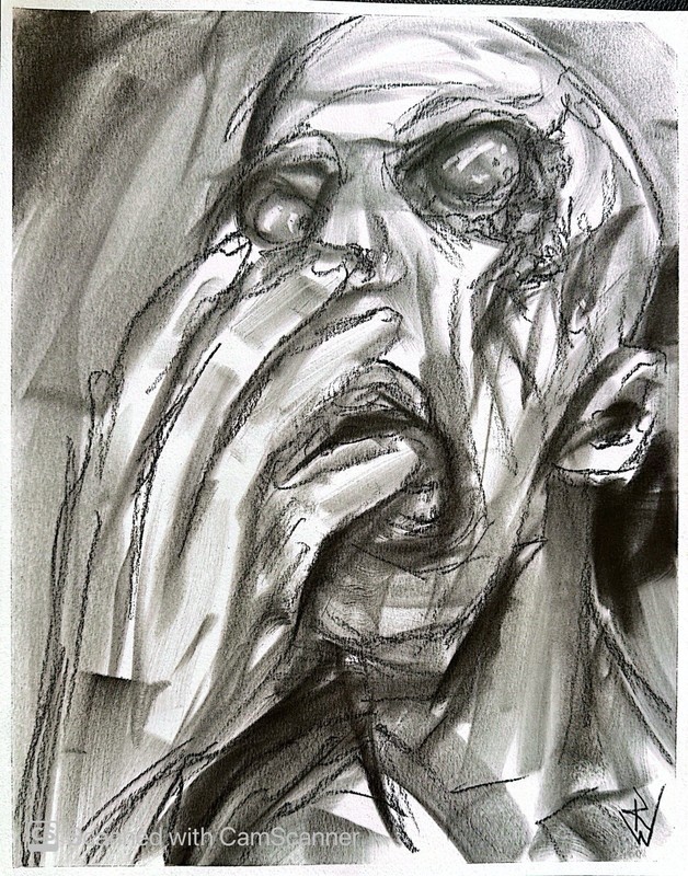Grotesque Horror Portrait 11×14 Original Pastel Drawing Dark Expressionism