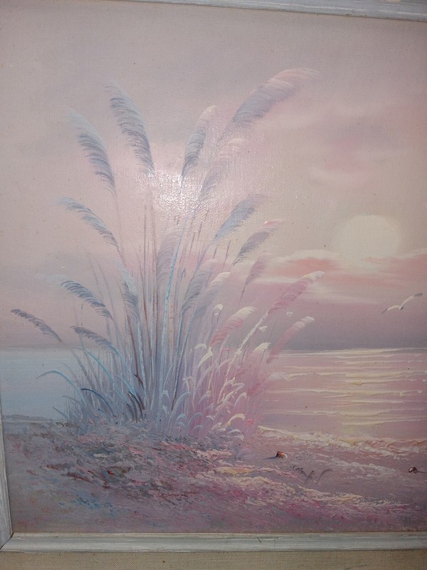 K. Cummings Seaside Oil Painting W Driftwood Style Whitewash Frame gallery