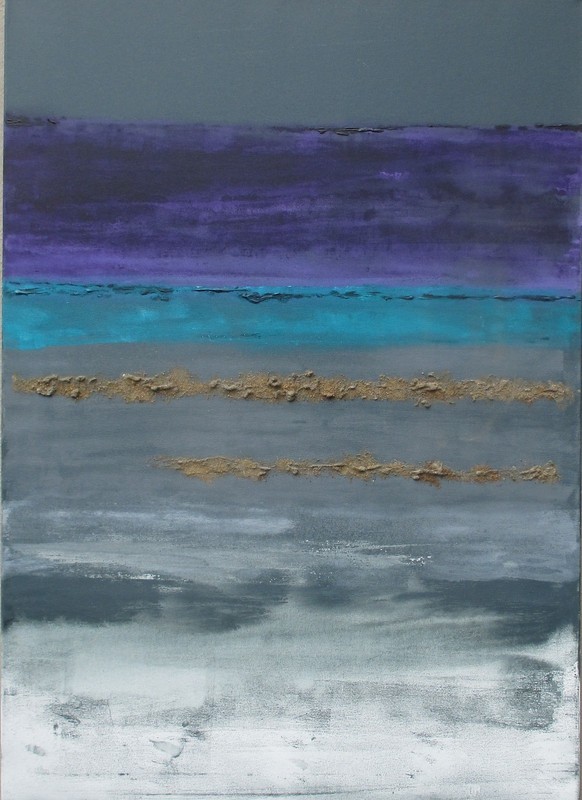 100x70x4cm Oil Painting Original on Canvas Abstract with Gold Spatulated Grey Blue gallery