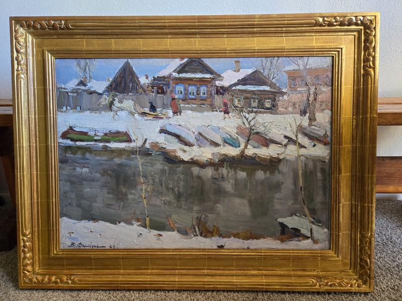 Formozov Valerian "Trubezh River" 1962 painting 21"x 29" Framed 36,5"x28" gallery
