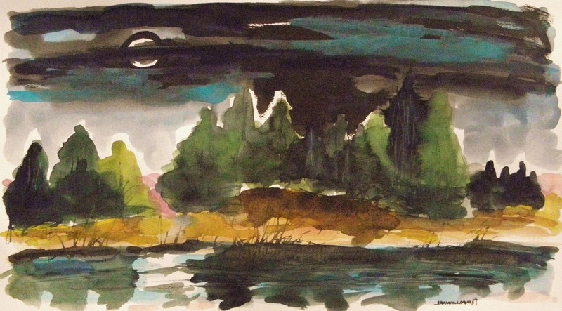 ORIGINAL FULL MOON Landscape Watercolor JMW art John Williams Expressionism