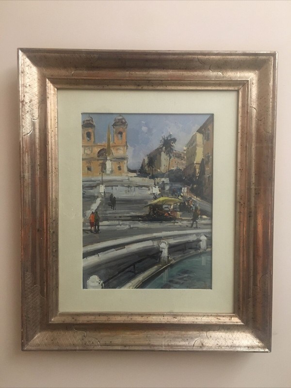 Claudio Simonetti Oil on canvas Rome Piazza di Spagna stairway trinity of…