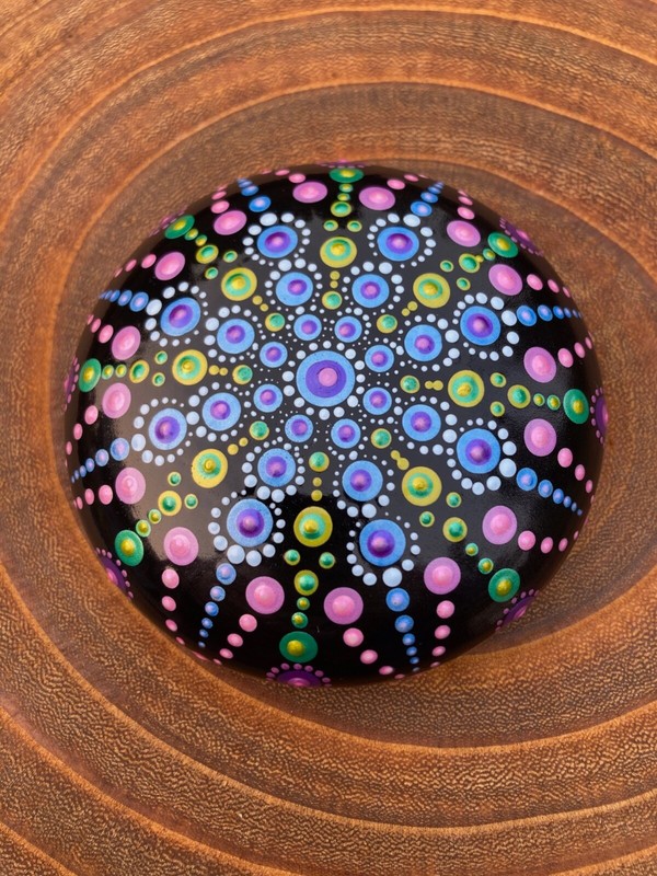 Large Mandala Dot Art Painted Rock Stone – Blue Green Pink