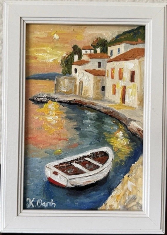 ORIGINAL OIL PAINTING VIBRANT SEASCAPE LANDSCAPE IN SUNSET SIGNED FRAMED 4×6