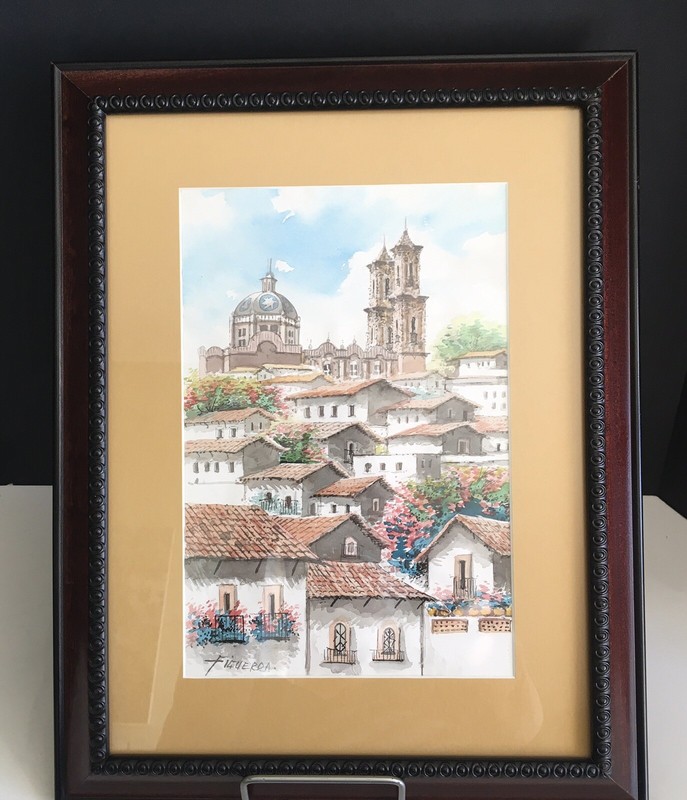 Vintage Fidel Figueroa Signed Original Watercolor Matted and Framed 19″ x 15″
